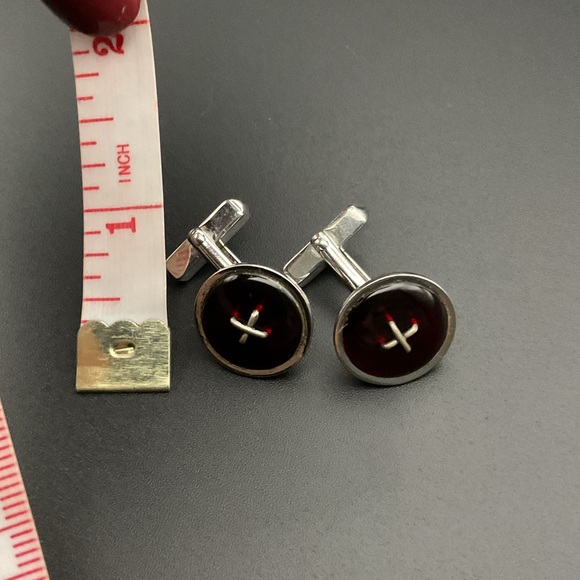 Sterling Silver and Red Glass Cuff Links by Swank - Picture 4 of 4